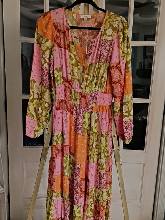 Easel Los Angeles Dresses & Skirts - Easel Los Angeles Maxi Patchwork Floral Dress in Pink, Orange & Green